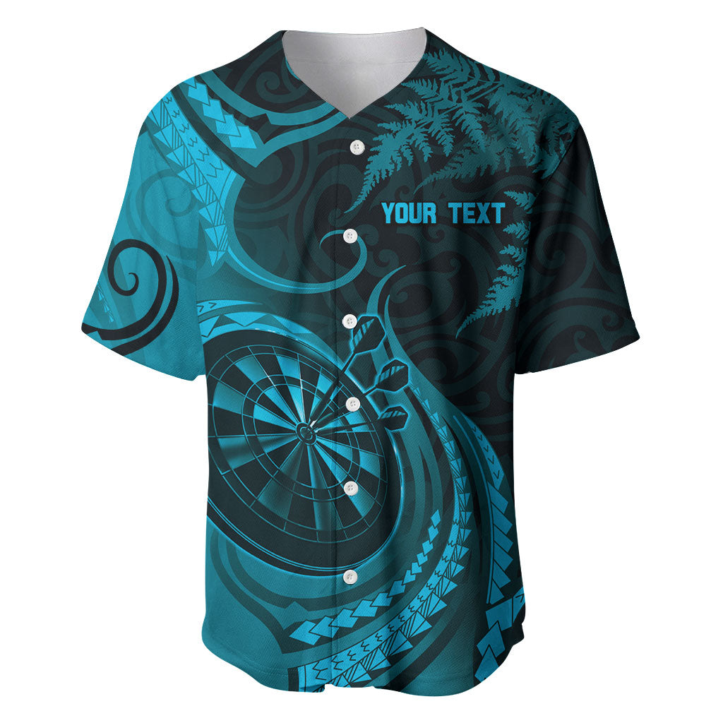 Personalised New Zealand Turquoise Darts Baseball Jersey Maori Fern Curve Style