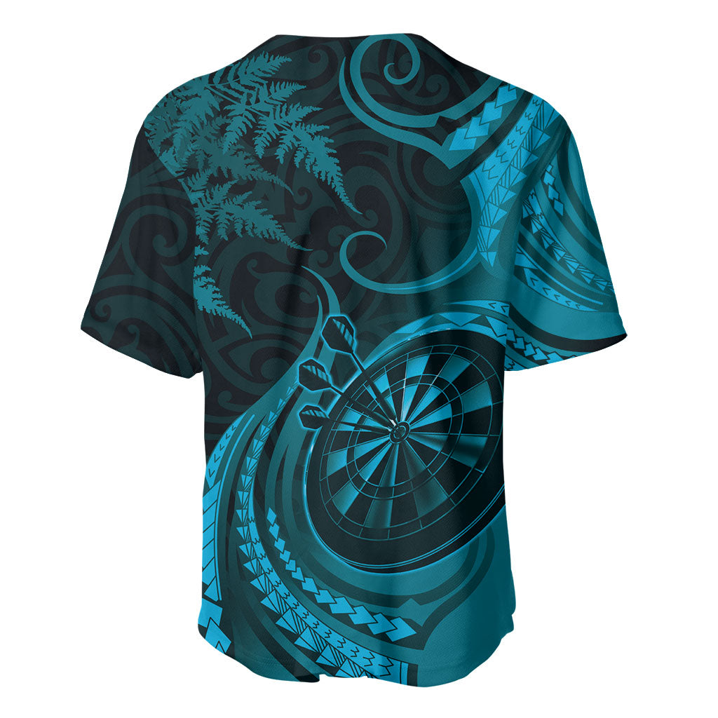 Personalised New Zealand Turquoise Darts Baseball Jersey Maori Fern Curve Style
