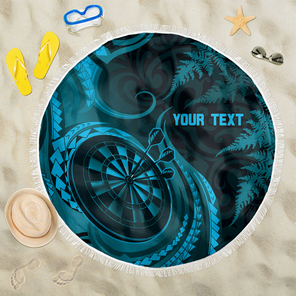 Personalised New Zealand Turquoise Darts Beach Blanket Maori Fern Curve Style