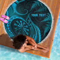 Personalised New Zealand Turquoise Darts Beach Blanket Maori Fern Curve Style