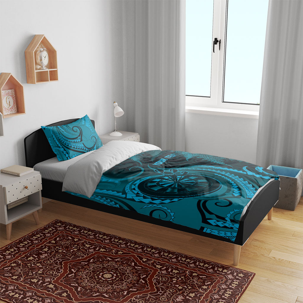 Personalised New Zealand Turquoise Darts Bedding Set Maori Fern Curve Style