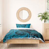 Personalised New Zealand Turquoise Darts Bedding Set Maori Fern Curve Style