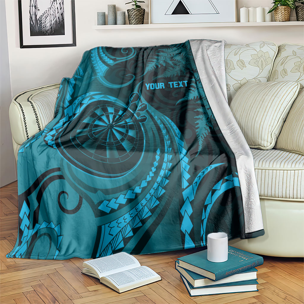 Personalised New Zealand Turquoise Darts Blanket Maori Fern Curve Style