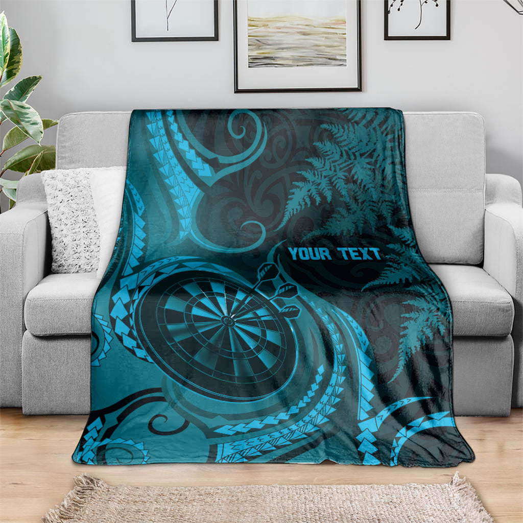 Personalised New Zealand Turquoise Darts Blanket Maori Fern Curve Style