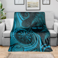 Personalised New Zealand Turquoise Darts Blanket Maori Fern Curve Style