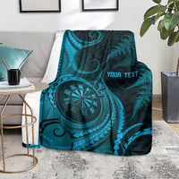 Personalised New Zealand Turquoise Darts Blanket Maori Fern Curve Style