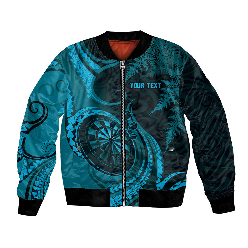 Personalised New Zealand Turquoise Darts Bomber Jacket Maori Fern Curve Style