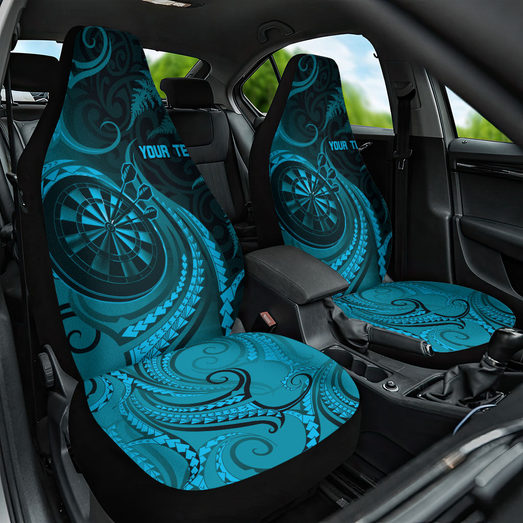 Personalised New Zealand Turquoise Darts Car Seat Cover Maori Fern Curve Style