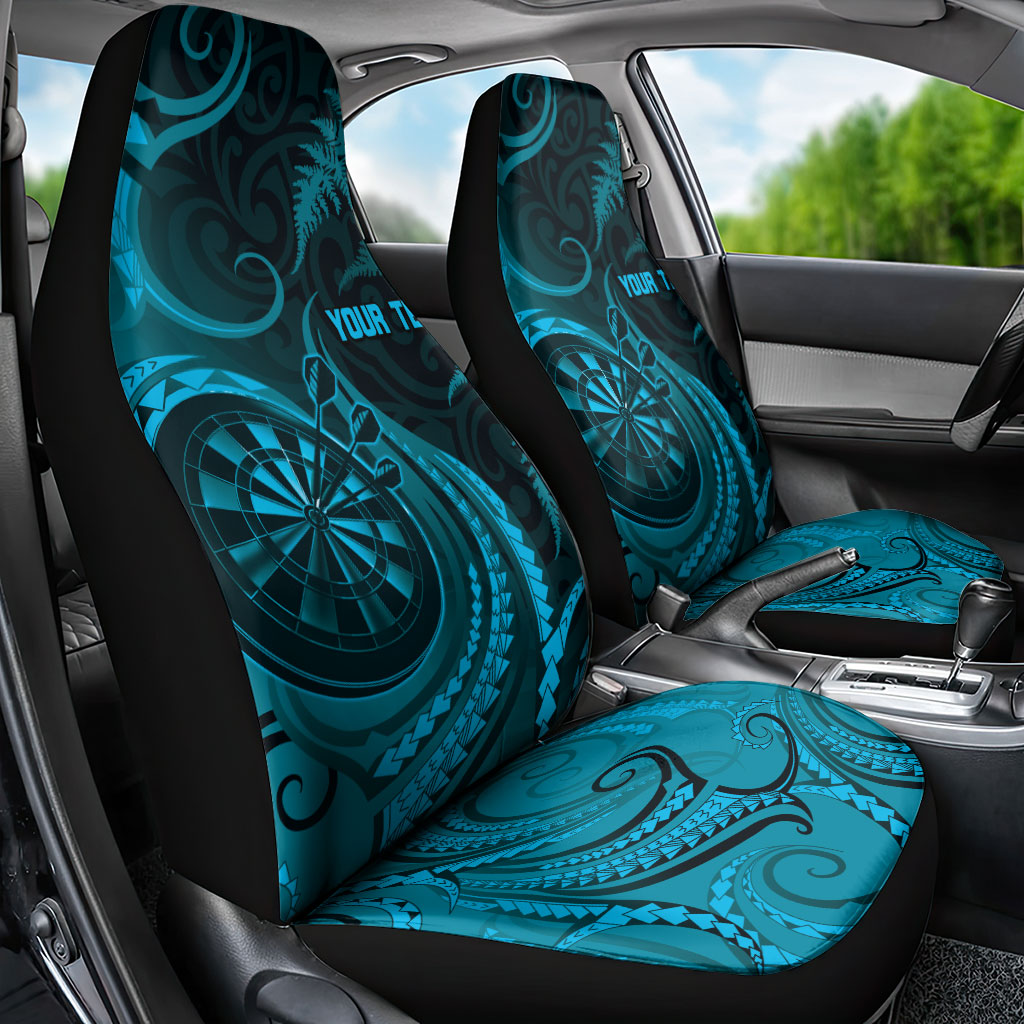 Personalised New Zealand Turquoise Darts Car Seat Cover Maori Fern Curve Style
