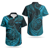 Personalised New Zealand Turquoise Darts Couples Matching Long Sleeve Bodycon Dress and Hawaiian Shirt Maori Fern Curve Style