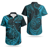 Personalised New Zealand Turquoise Darts Couples Matching Puletasi and Hawaiian Shirt Maori Fern Curve Style