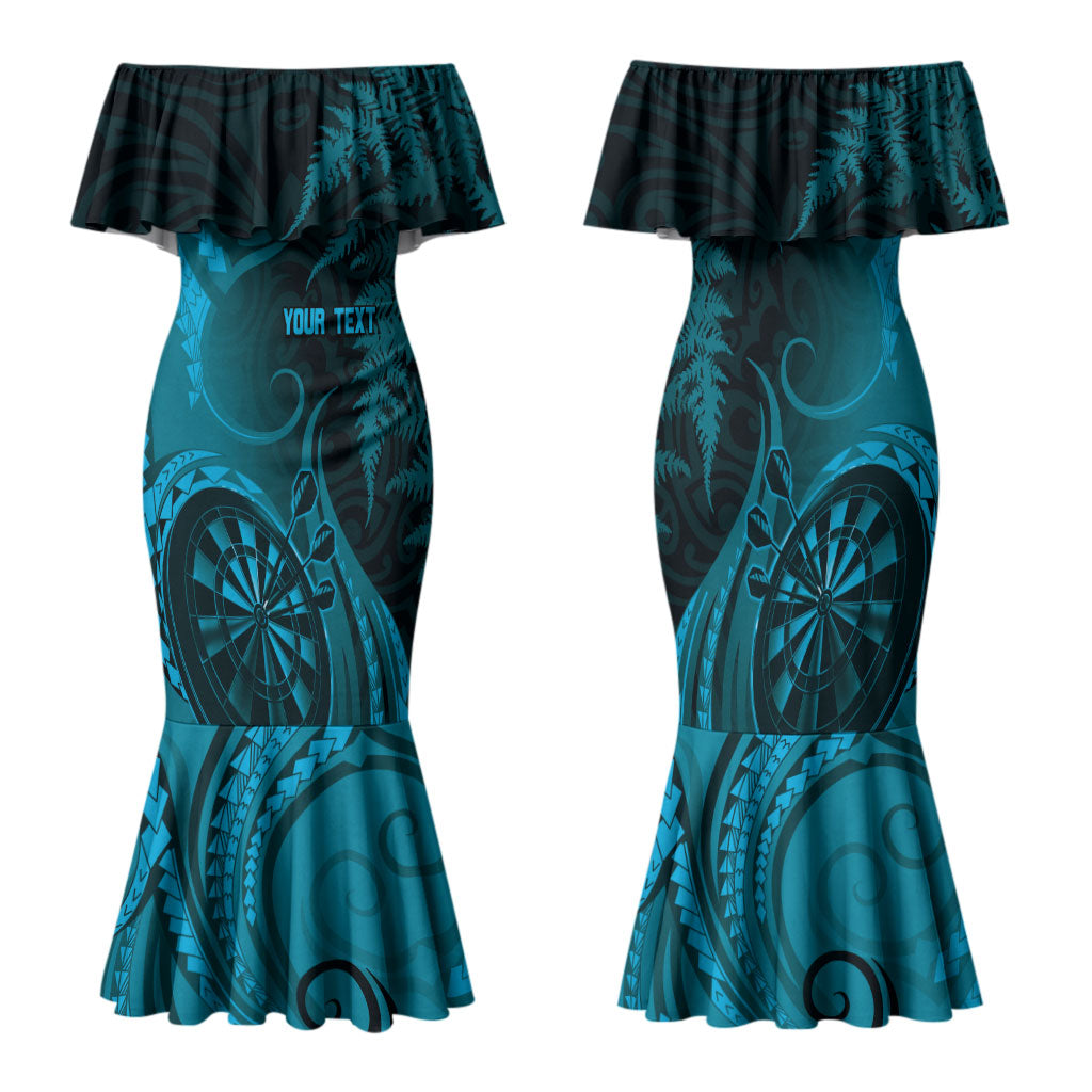 Personalised New Zealand Turquoise Darts Family Matching Mermaid Dress and Hawaiian Shirt Maori Fern Curve Style