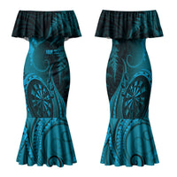 Personalised New Zealand Turquoise Darts Family Matching Mermaid Dress and Hawaiian Shirt Maori Fern Curve Style