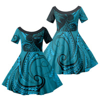 Personalised New Zealand Turquoise Darts Family Matching Mermaid Dress and Hawaiian Shirt Maori Fern Curve Style
