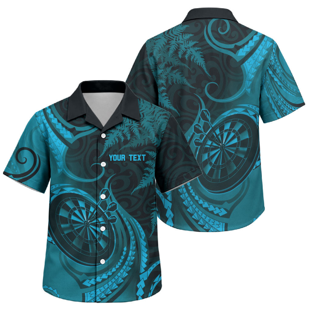 Personalised New Zealand Turquoise Darts Family Matching Off The Shoulder Long Sleeve Dress and Hawaiian Shirt Maori Fern Curve Style