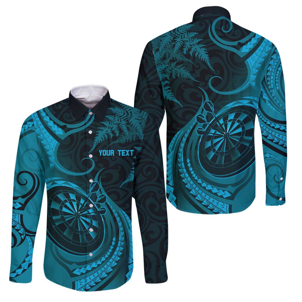 Personalised New Zealand Turquoise Darts Family Matching Tank Maxi Dress and Hawaiian Shirt Maori Fern Curve Style