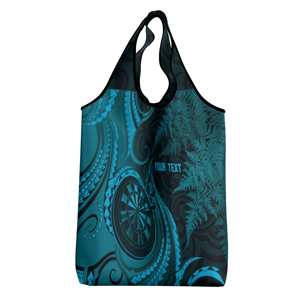Personalised New Zealand Turquoise Darts Grocery Bag Maori Fern Curve Style