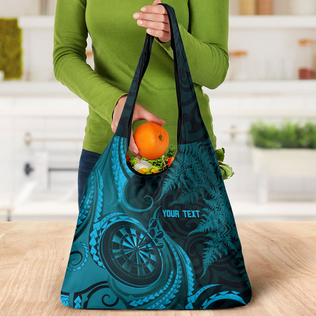 Personalised New Zealand Turquoise Darts Grocery Bag Maori Fern Curve Style