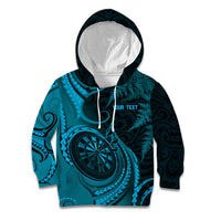 Personalised New Zealand Turquoise Darts Kid Hoodie Maori Fern Curve Style