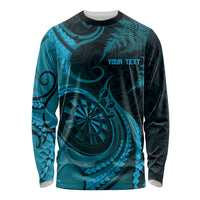 Personalised New Zealand Turquoise Darts Long Sleeve Shirt Maori Fern Curve Style