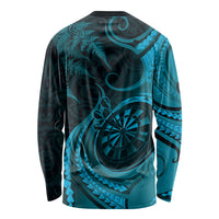 Personalised New Zealand Turquoise Darts Long Sleeve Shirt Maori Fern Curve Style