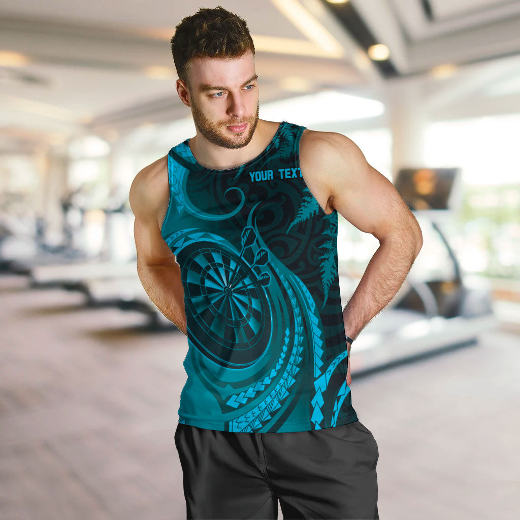 Personalised New Zealand Turquoise Darts Men Tank Top Maori Fern Curve Style