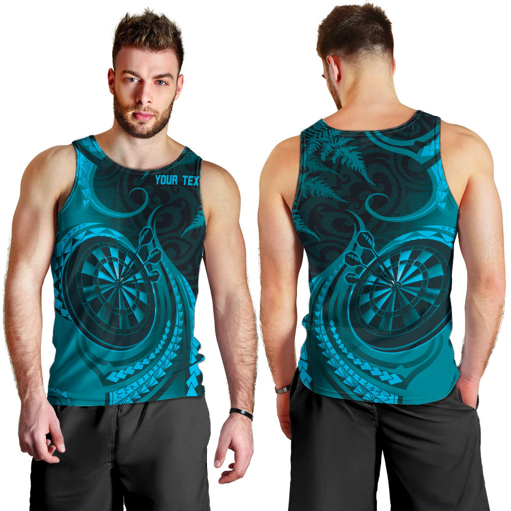 Personalised New Zealand Turquoise Darts Men Tank Top Maori Fern Curve Style