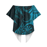 Personalised New Zealand Turquoise Darts Off Shoulder Wrap Waist Top Maori Fern Curve Style