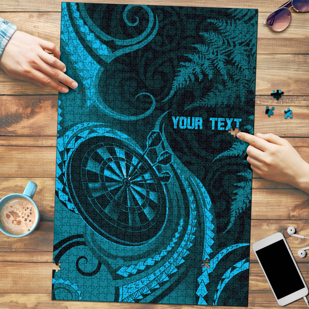 Personalised New Zealand Turquoise Darts Puzzle Maori Fern Curve Style