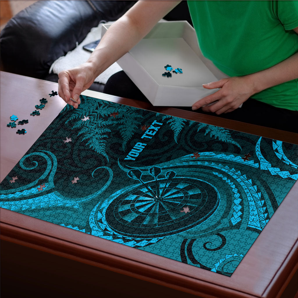 Personalised New Zealand Turquoise Darts Puzzle Maori Fern Curve Style