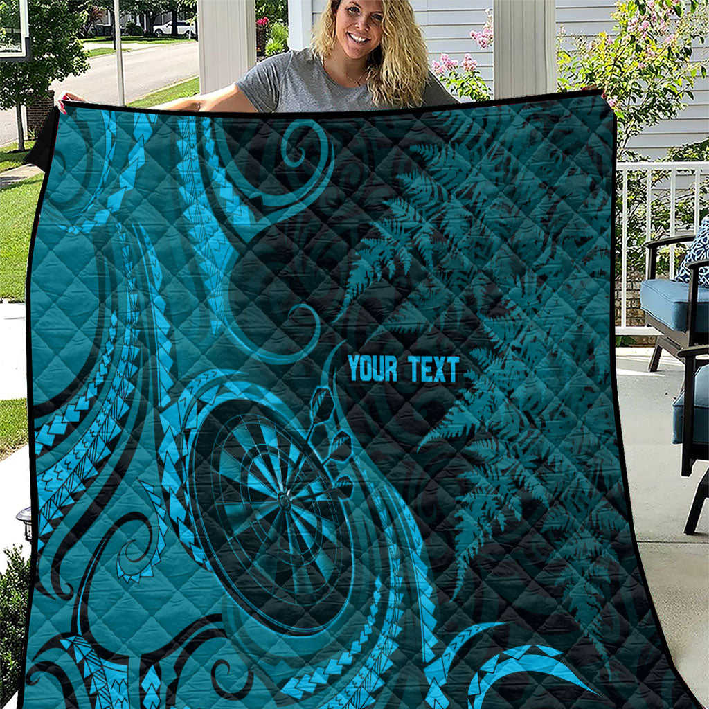 Personalised New Zealand Turquoise Darts Quilt Maori Fern Curve Style