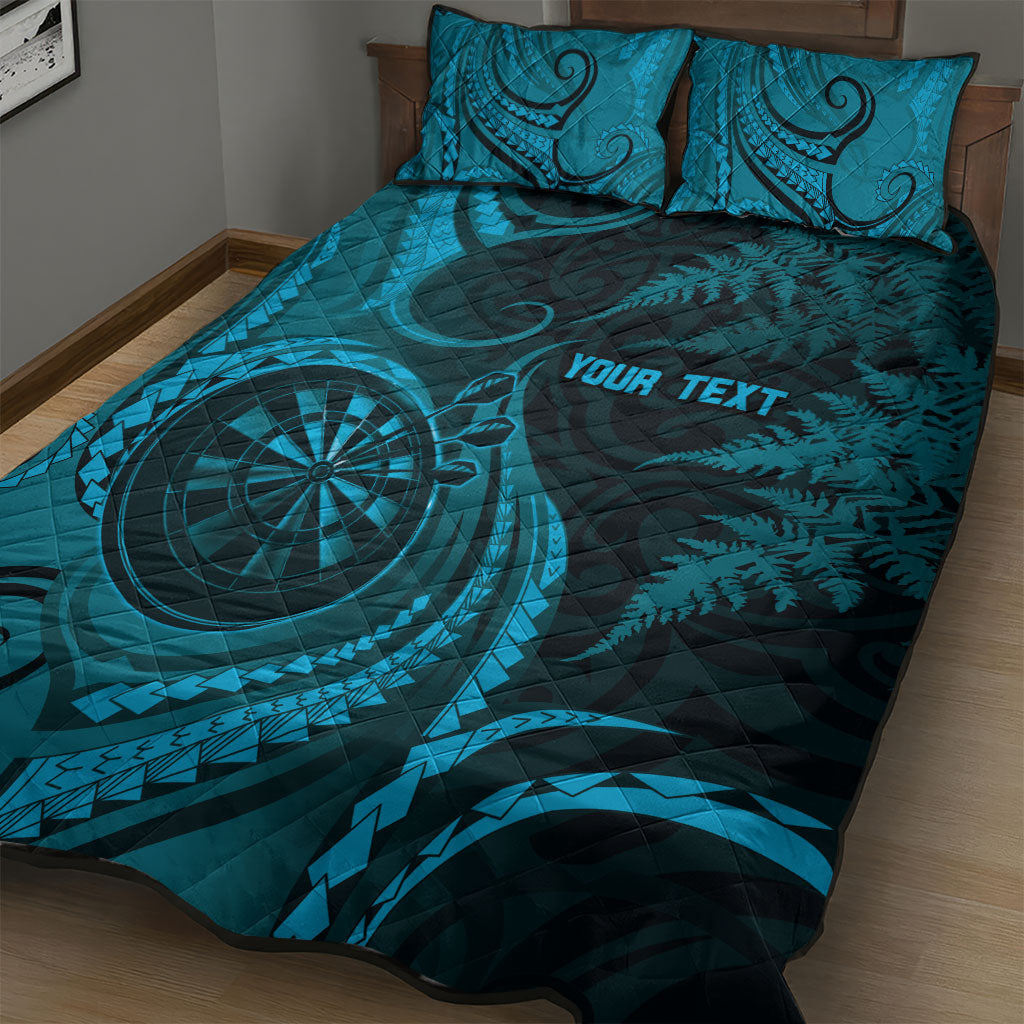 Personalised New Zealand Turquoise Darts Quilt Bed Set Maori Fern Curve Style