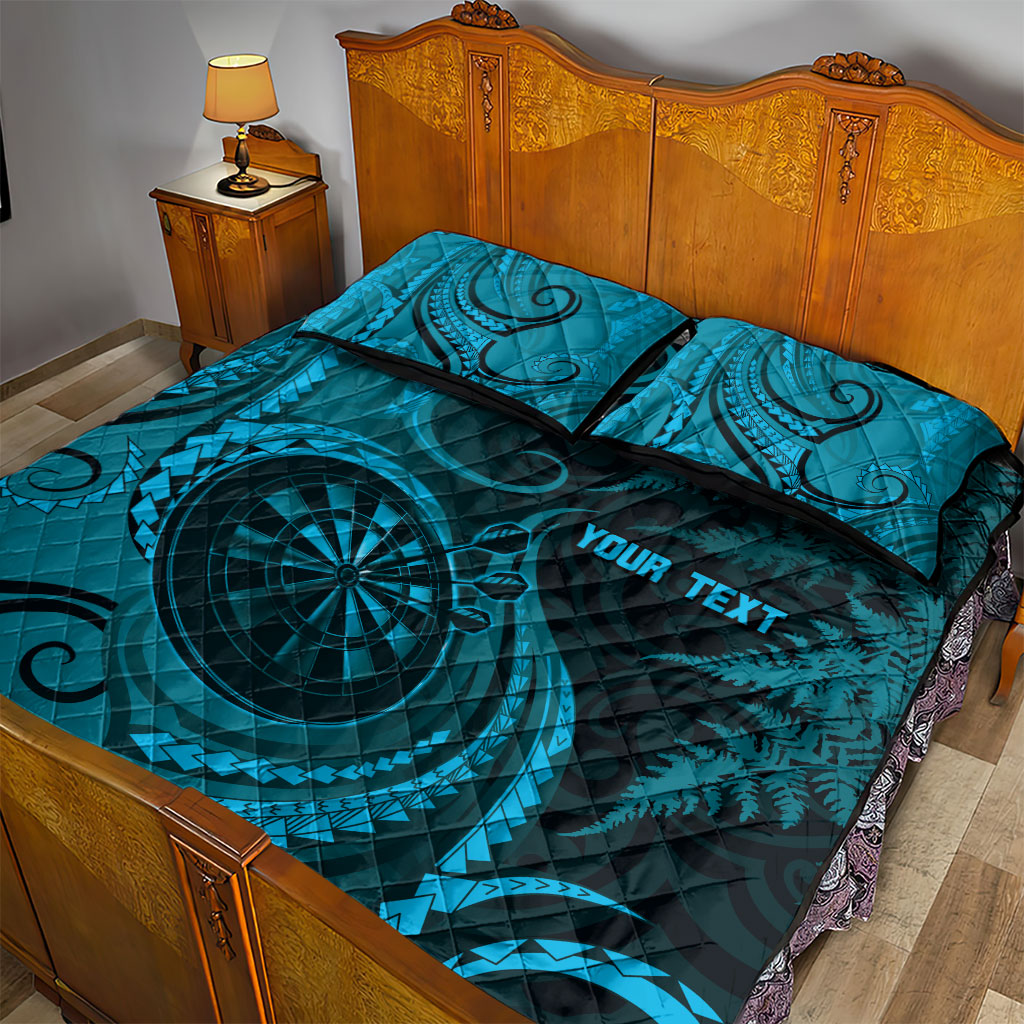 Personalised New Zealand Turquoise Darts Quilt Bed Set Maori Fern Curve Style