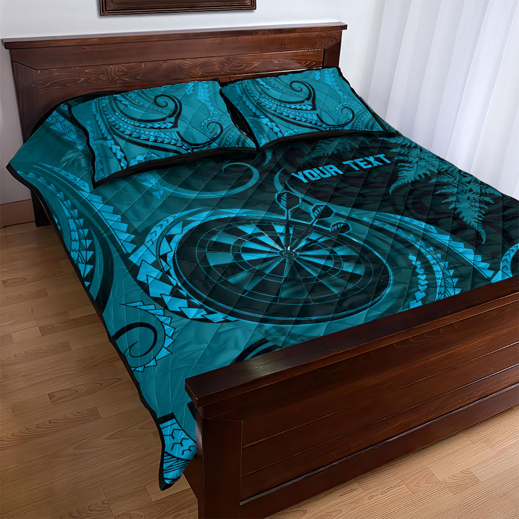 Personalised New Zealand Turquoise Darts Quilt Bed Set Maori Fern Curve Style