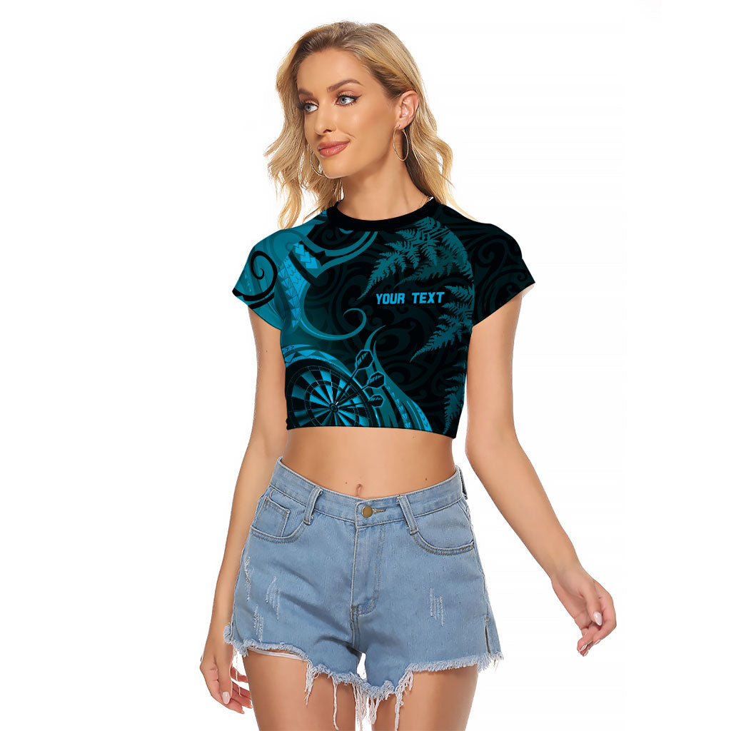 Personalised New Zealand Turquoise Darts Raglan Cropped T Shirt Maori Fern Curve Style