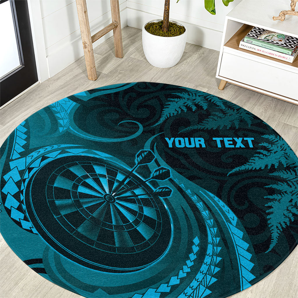 Personalised New Zealand Turquoise Darts Round Carpet Maori Fern Curve Style