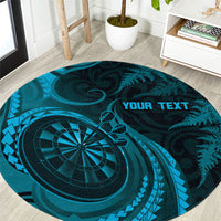 Personalised New Zealand Turquoise Darts Round Carpet Maori Fern Curve Style