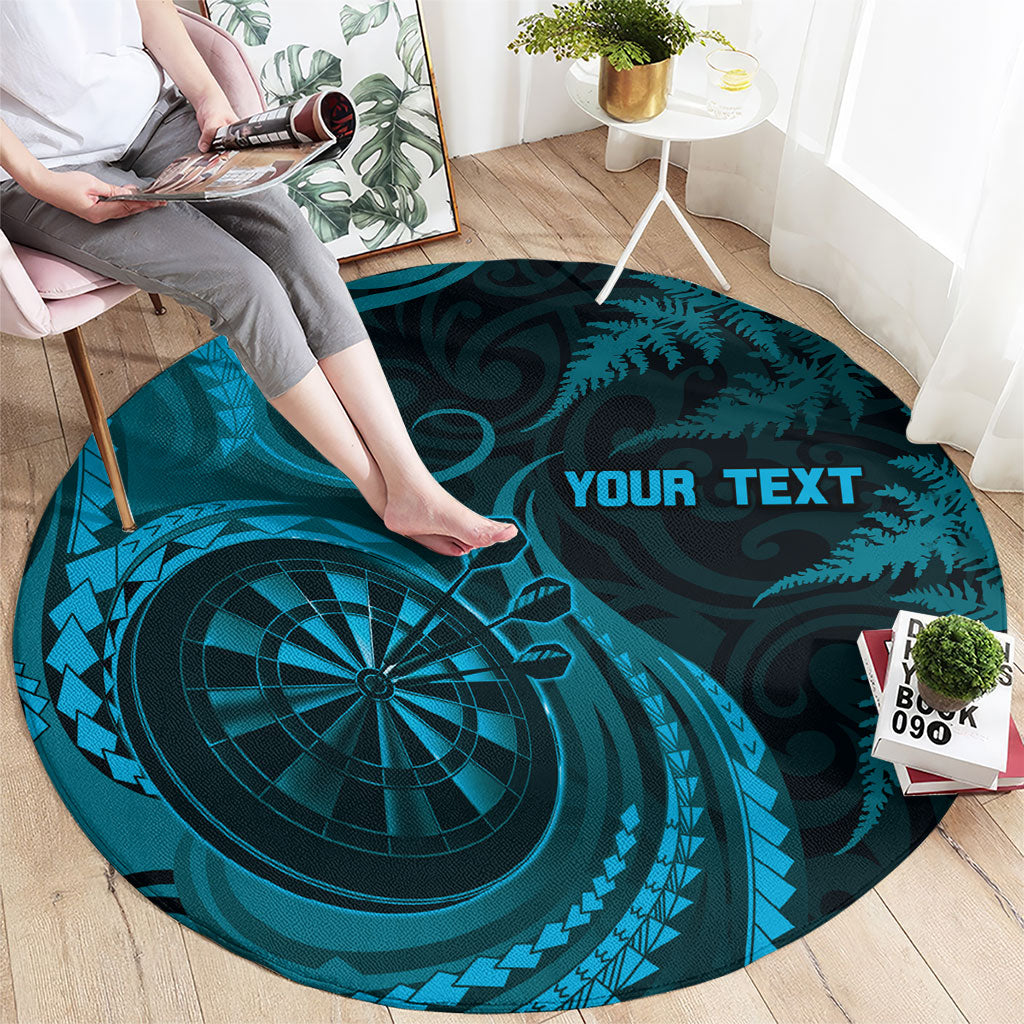 Personalised New Zealand Turquoise Darts Round Carpet Maori Fern Curve Style