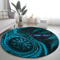 Personalised New Zealand Turquoise Darts Round Carpet Maori Fern Curve Style