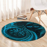 Personalised New Zealand Turquoise Darts Round Carpet Maori Fern Curve Style