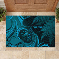 Personalised New Zealand Turquoise Darts Rubber Doormat Maori Fern Curve Style