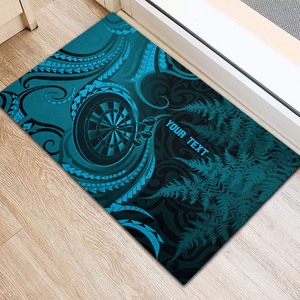 Personalised New Zealand Turquoise Darts Rubber Doormat Maori Fern Curve Style