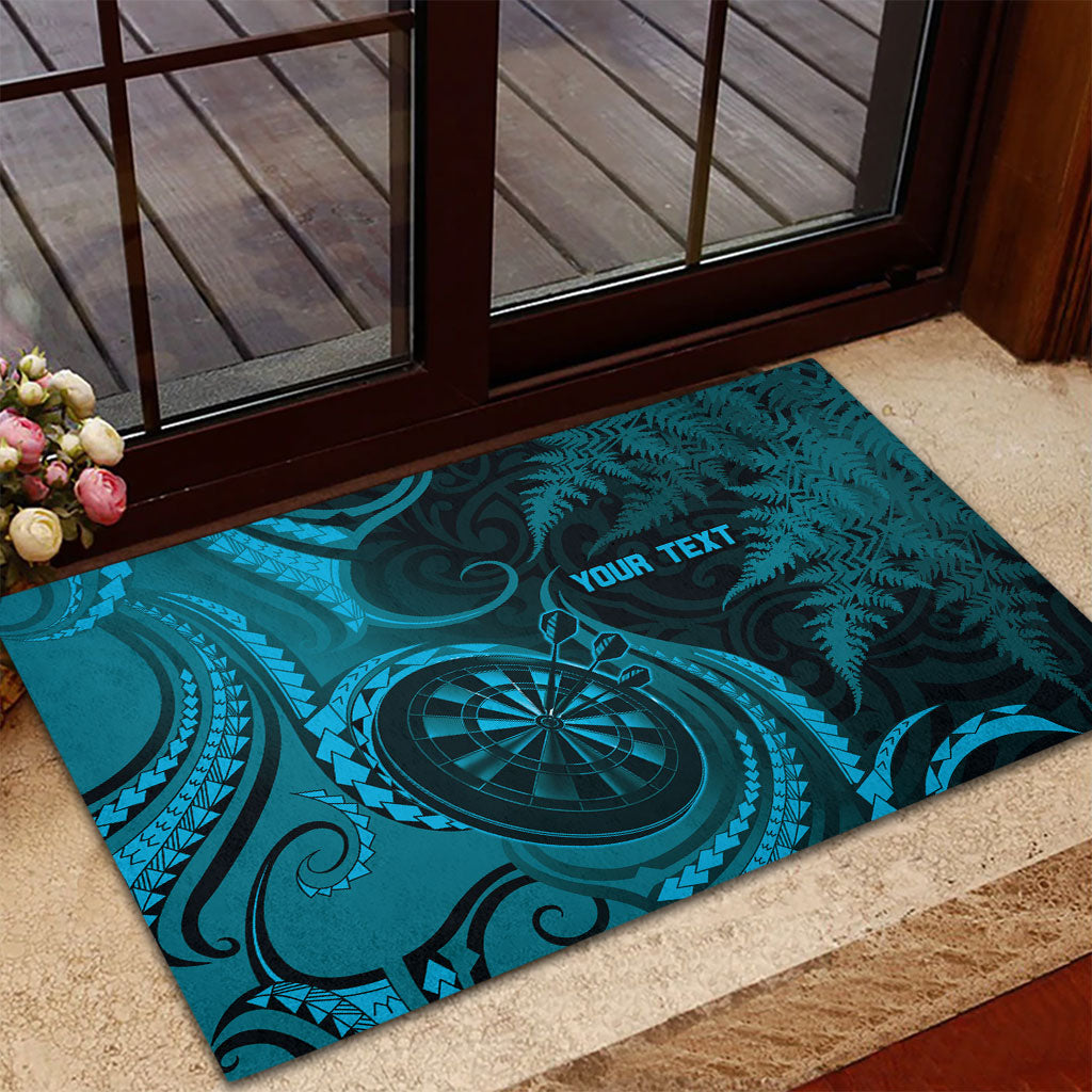 Personalised New Zealand Turquoise Darts Rubber Doormat Maori Fern Curve Style