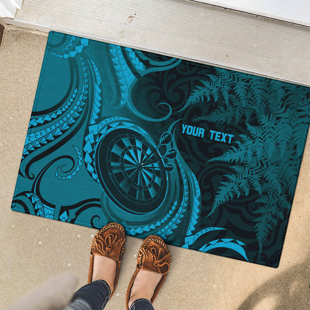 Personalised New Zealand Turquoise Darts Rubber Doormat Maori Fern Curve Style