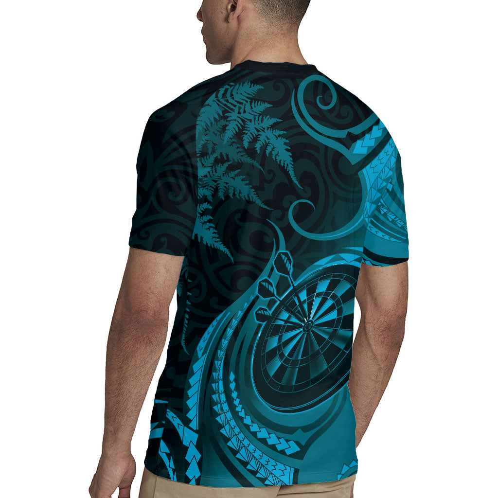 Personalised New Zealand Turquoise Darts Rugby Jersey Maori Fern Curve Style