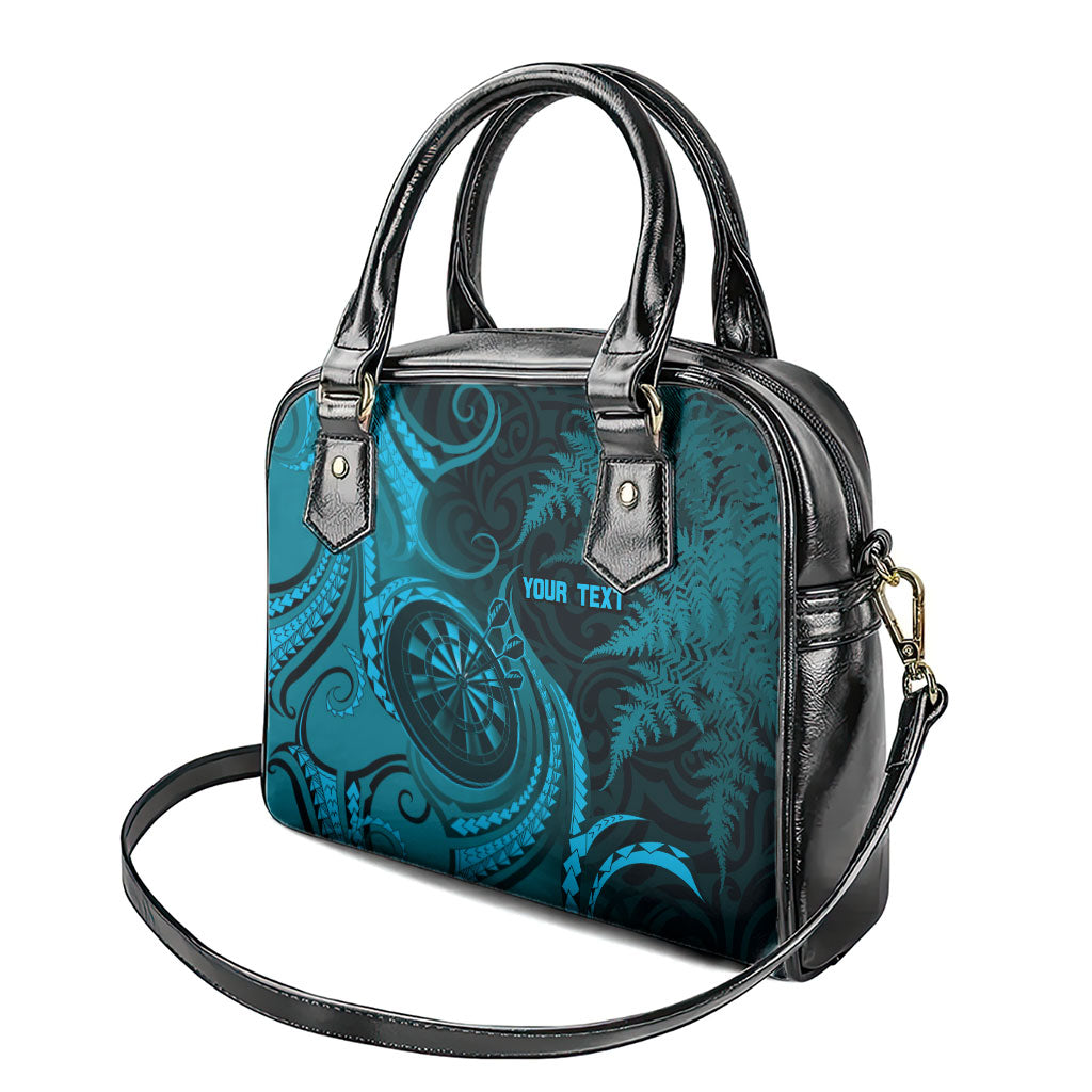 Personalised New Zealand Turquoise Darts Shoulder Handbag Maori Fern Curve Style