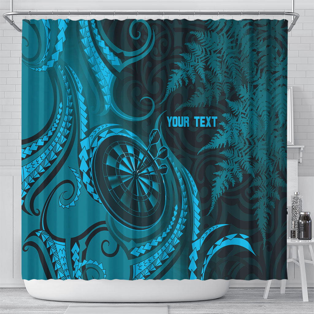Personalised New Zealand Turquoise Darts Shower Curtain Maori Fern Curve Style