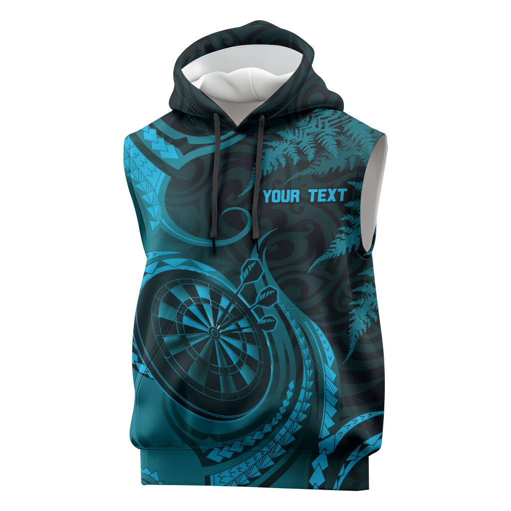 Personalised New Zealand Turquoise Darts Sleeveless Hoodie Maori Fern Curve Style