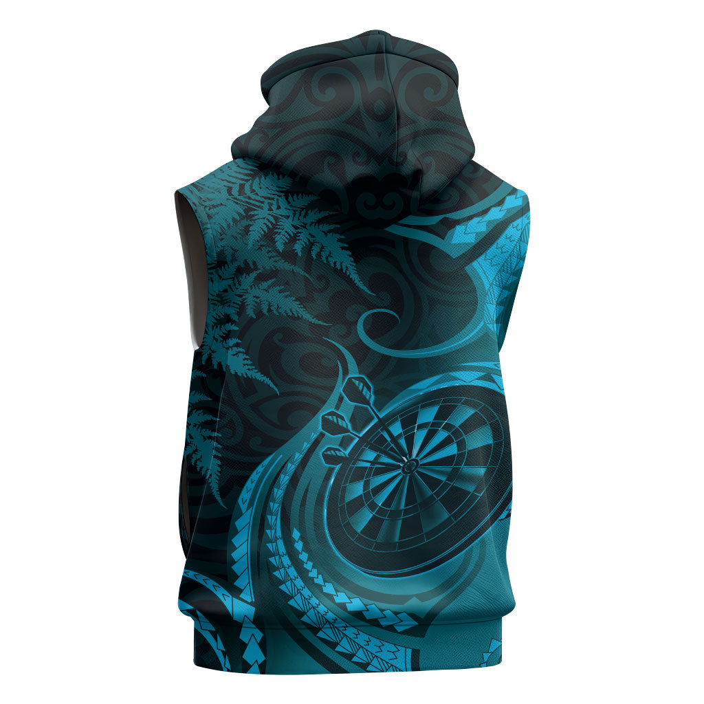 Personalised New Zealand Turquoise Darts Sleeveless Hoodie Maori Fern Curve Style