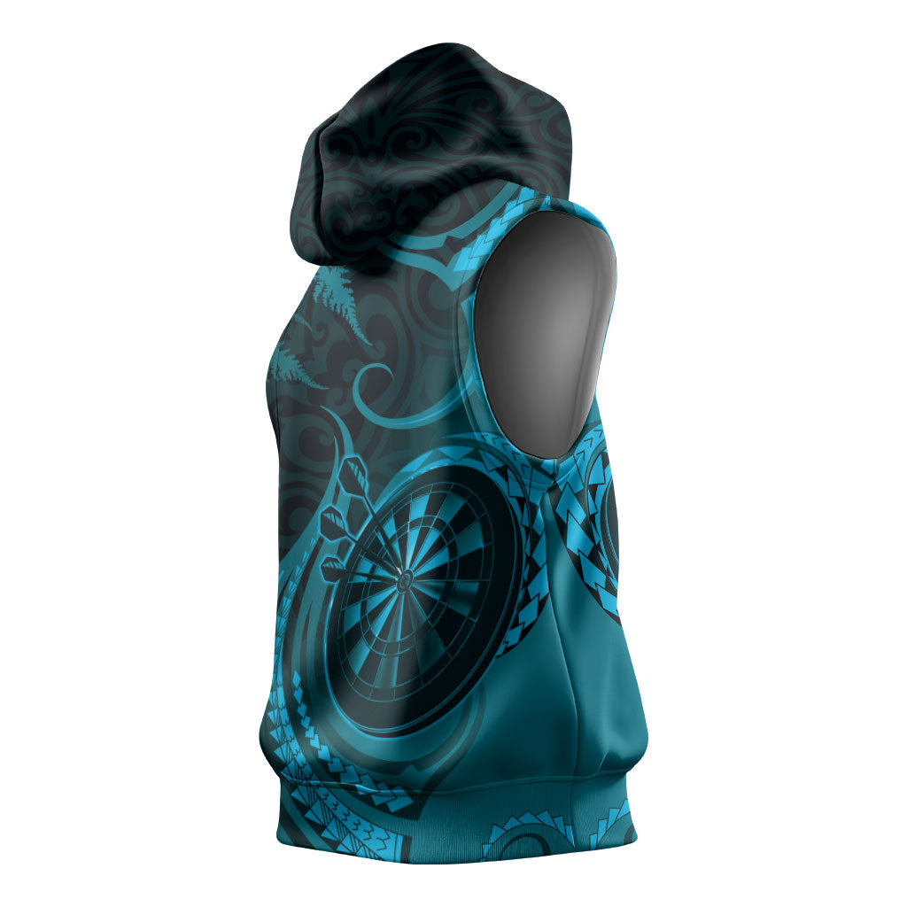 Personalised New Zealand Turquoise Darts Sleeveless Hoodie Maori Fern Curve Style